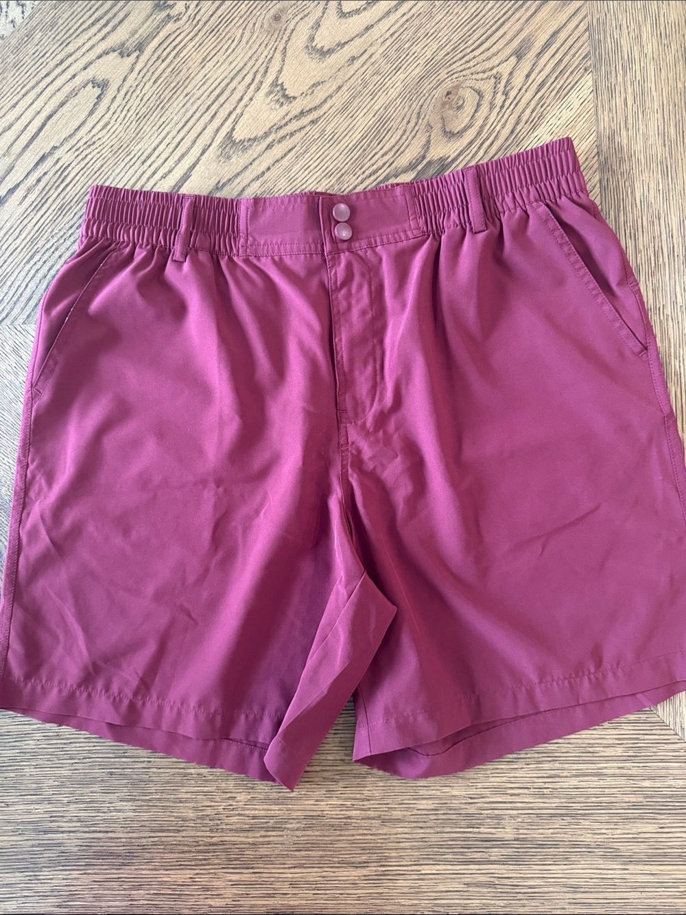 Burlebo Men's Casual Elastic-Waist Burgundy Shorts